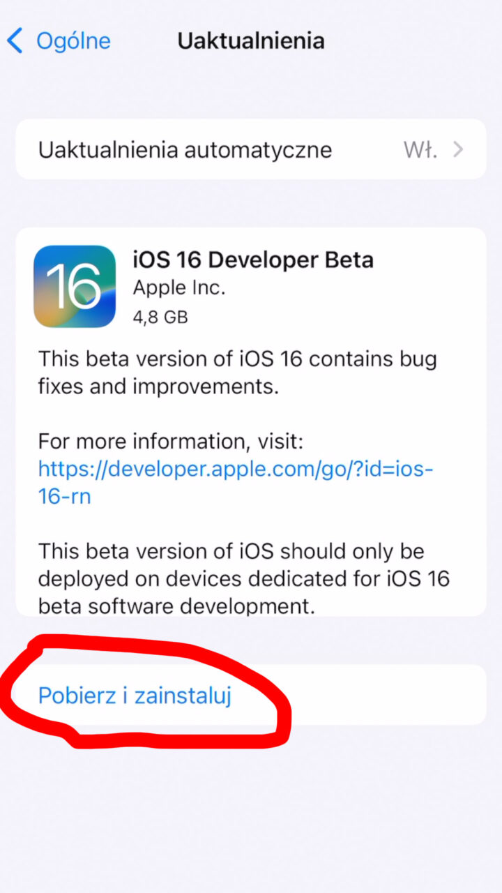 instalowanie ios 16 beta