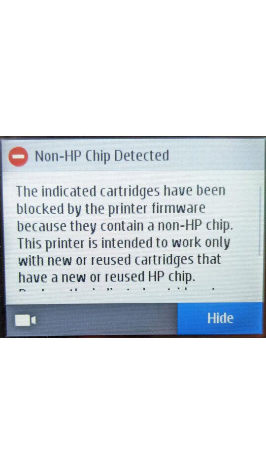 drukarki HP blokada tuszy